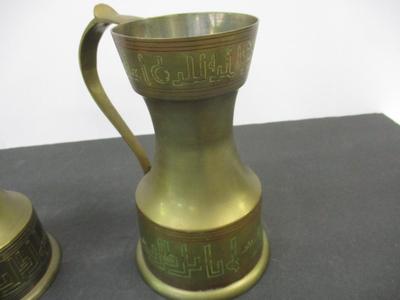 Vintage 1960's Brass Pitchers w/Handles Etched Design Marked India