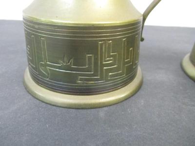 Vintage 1960's Brass Pitchers w/Handles Etched Design Marked India