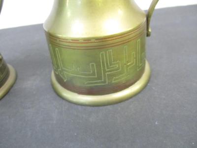 Vintage 1960's Brass Pitchers w/Handles Etched Design Marked India