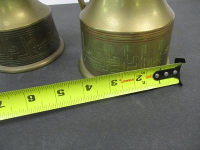 Vintage 1960's Brass Pitchers w/Handles Etched Design Marked India