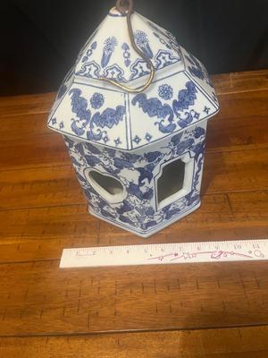 Sale Photo Thumbnail #9: Blue & White ceramic birdhouse