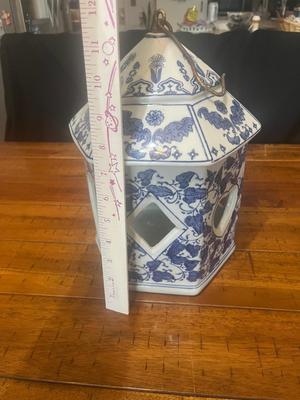 Sale Photo Thumbnail #8: Blue & White ceramic birdhouse