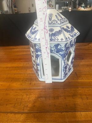 Sale Photo Thumbnail #13: Blue & White ceramic birdhouse
