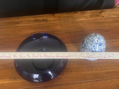 Sale Photo Thumbnail #17: Blue glass bowl, glass marbles, blue/white egg