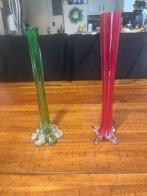 Sale Photo Thumbnail #27: Red and green glass bud vases