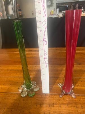 Sale Photo Thumbnail #28: Red and green glass bud vases