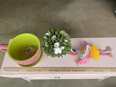 Sale Photo Thumbnail #61: Pink teacup planter and other decorative items
