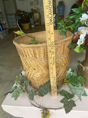 Sale Photo Thumbnail #77: Basket planter, copper vase and large turquoise vase with floral