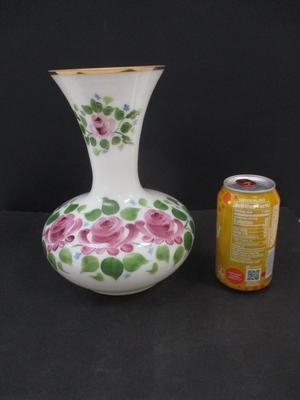 Vintage Fenton Style Hand Painted Milk Glass Vase #1