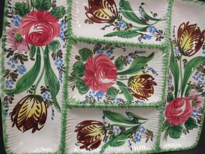 Vintage Italian Hand Painted Vegetable Platter Flower Design