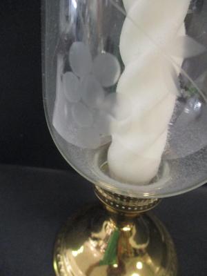 Pair Of Vintage Etched Glass Hurricane Lights With Weighted Stands