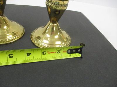 Pair Of Vintage Etched Glass Hurricane Lights With Weighted Stands