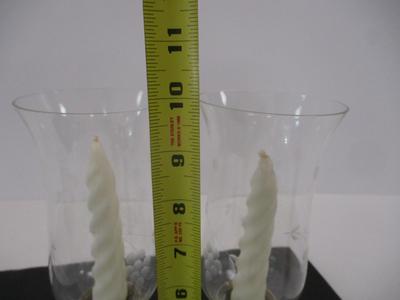 Pair Of Vintage Etched Glass Hurricane Lights With Weighted Stands