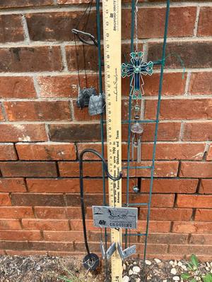 Sale Photo Thumbnail #193: Tall, skinny trellis with small hook and windchimes