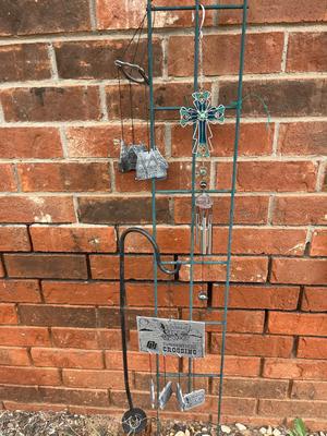 Sale Photo Thumbnail #192: Tall, skinny trellis with small hook and windchimes