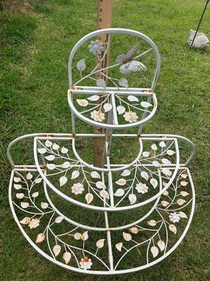 Sale Photo Thumbnail #207: White wrought iron 3 tiered plant stand