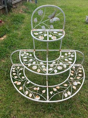 Sale Photo Thumbnail #206: White wrought iron 3 tiered plant stand