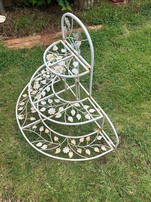 Sale Photo Thumbnail #209: White wrought iron 3 tiered plant stand