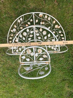 Sale Photo Thumbnail #208: White wrought iron 3 tiered plant stand