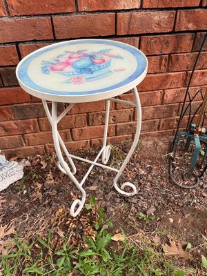 Sale Photo Thumbnail #233: White round table with decorative glass top