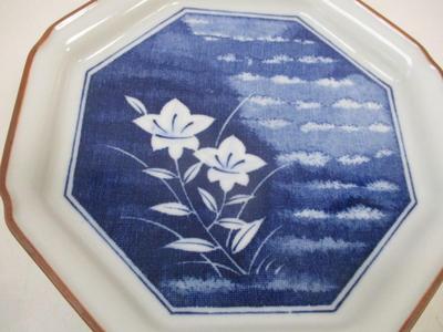 3 Piece Fitz & Floyd Octagonal Porcelain Japan Blue White Flower Plates