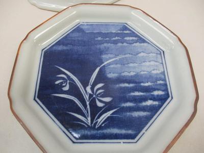 3 Piece Fitz & Floyd Octagonal Porcelain Japan Blue White Flower Plates