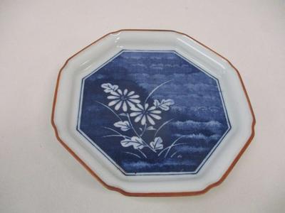 3 Piece Fitz & Floyd Octagonal Porcelain Japan Blue White Flower Plates