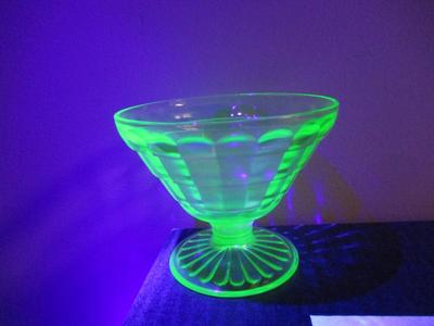 Vintage Green Uranium Glass Sherbet Dessert Cup Ribbed Block