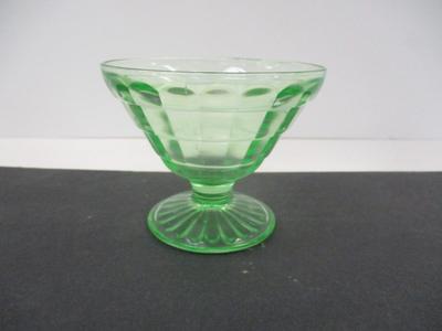 Vintage Green Uranium Glass Sherbet Dessert Cup Ribbed Block