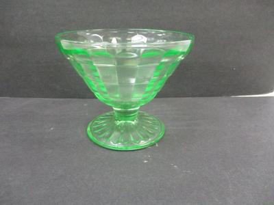 Vintage Green Uranium Glass Sherbet Dessert Cup Ribbed Block