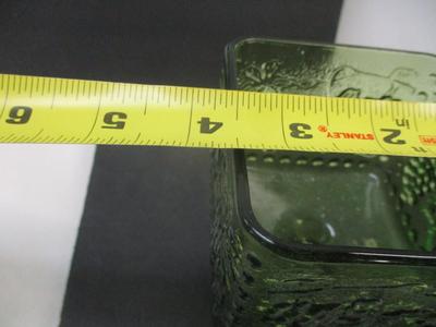 Colonial Block Optic Uranium Glass By Hazel Atlas & Indiana Glass Harvest Grape Square Pedestal