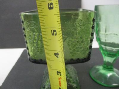 Colonial Block Optic Uranium Glass By Hazel Atlas & Indiana Glass Harvest Grape Square Pedestal