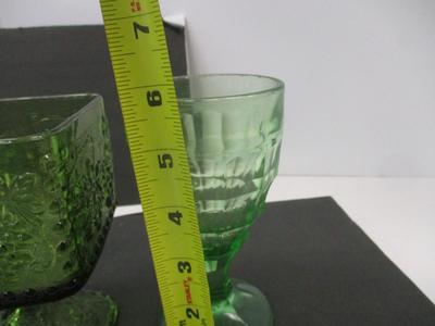 Colonial Block Optic Uranium Glass By Hazel Atlas & Indiana Glass Harvest Grape Square Pedestal