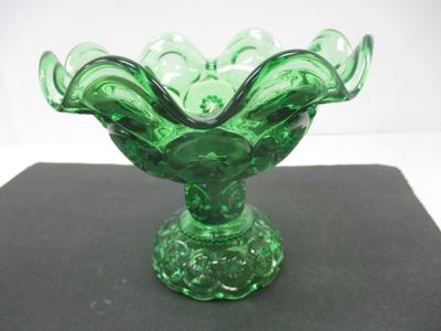 LE Smith Pedestal Green Glass Moon & Stars Compote Candy Dish Emerald & LE Smith Moon & Stars Emerald Green Glass Ashtray