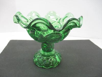 LE Smith Pedestal Green Glass Moon & Stars Compote Candy Dish Emerald & LE Smith Moon & Stars Emerald Green Glass Ashtray