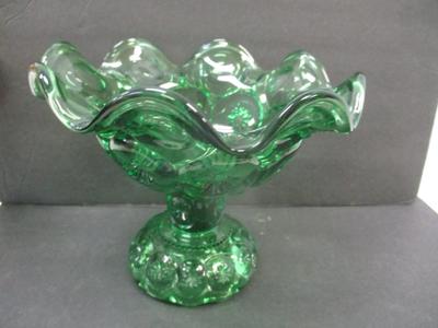 LE Smith Pedestal Green Glass Moon & Stars Compote Candy Dish Emerald & LE Smith Moon & Stars Emerald Green Glass Ashtray