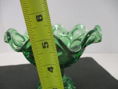 LE Smith Pedestal Green Glass Moon & Stars Compote Candy Dish Emerald & LE Smith Moon & Stars Emerald Green Glass Ashtray