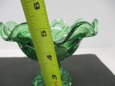 LE Smith Pedestal Green Glass Moon & Stars Compote Candy Dish Emerald & LE Smith Moon & Stars Emerald Green Glass Ashtray