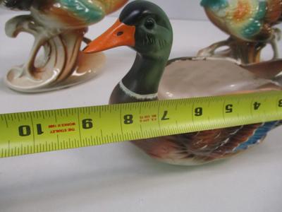 Vintage Napcoware Mallard Duck Planter & Mid Century Royal Copley Pottery Pheasant Statues 1950's