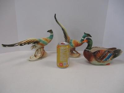 Vintage Napcoware Mallard Duck Planter & Mid Century Royal Copley Pottery Pheasant Statues 1950's