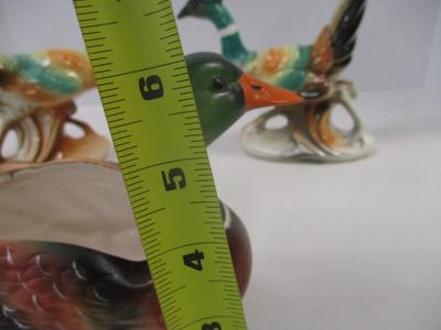 Vintage Napcoware Mallard Duck Planter & Mid Century Royal Copley Pottery Pheasant Statues 1950's