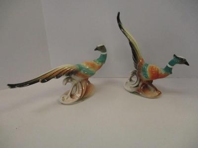 Vintage Napcoware Mallard Duck Planter & Mid Century Royal Copley Pottery Pheasant Statues 1950's