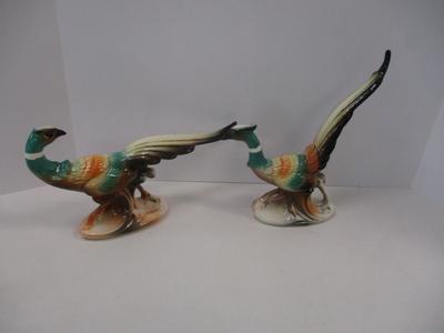 Vintage Napcoware Mallard Duck Planter & Mid Century Royal Copley Pottery Pheasant Statues 1950's