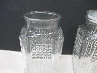 Vintage Koeze's Apothecary Clear Glass Jar Kitchen Canisters w/ Sealing Lid 1986