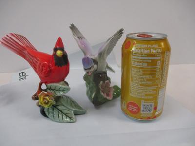 Vintage Lefton Cardinal & Blue Jay Hand Painted Red Bird On Branch Flower Japan