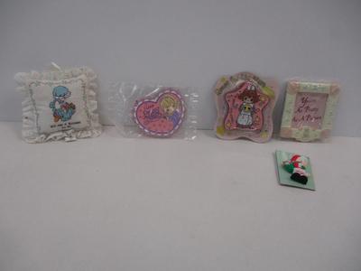 Precious Moments Pillow Magnets & Picture Frame & Santa Brooch