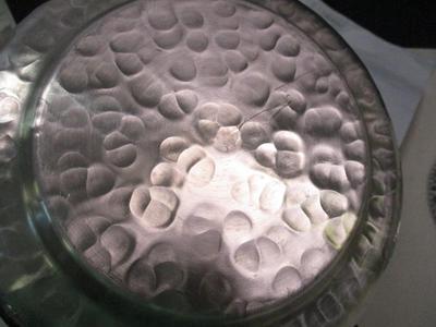 Vintage Silver Hammered Bowl & 3D Lid Crimped Edges Tulip Lid & Etched Details - Fire King Glass Divided Serving Bowl