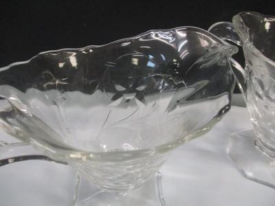 Vintage Heisey Orchid Etched Glass Waverly Line Footed Creamer & Sugar Set