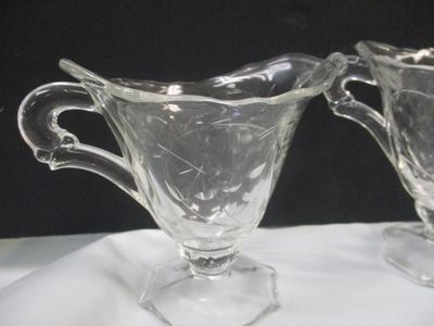 Vintage Heisey Orchid Etched Glass Waverly Line Footed Creamer & Sugar Set