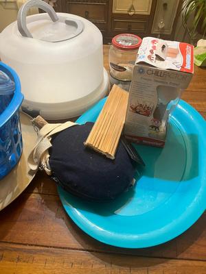 Sale Photo Thumbnail #280: Cake holder, platter, mugs and cups and more